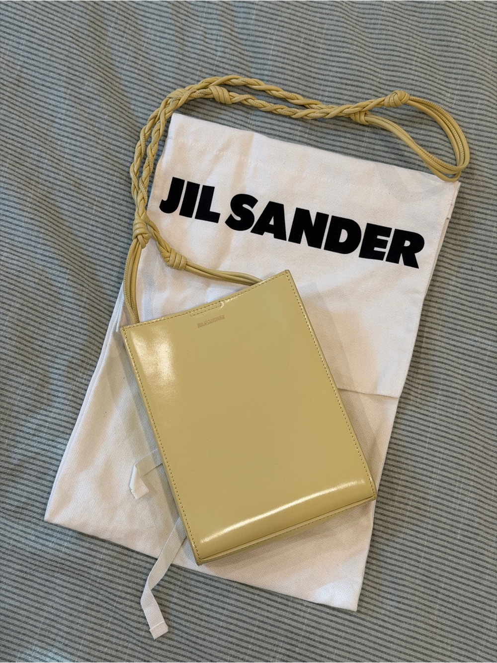 Jil Sander Small Tangle Butter Yellow Patent Leather Crossbody Bag